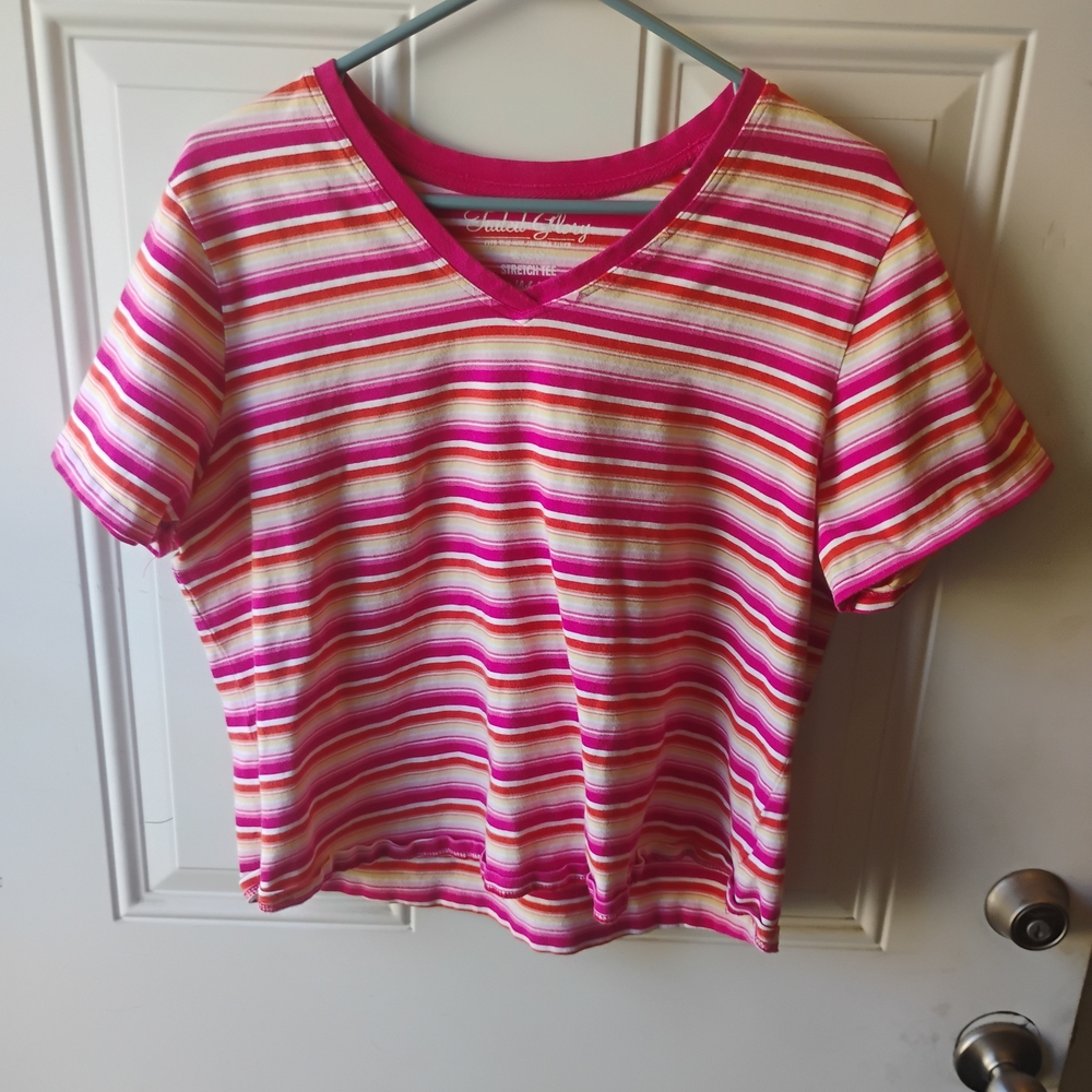 Faded Glory Women's Tee with Pink, White, and Yellow Stripes